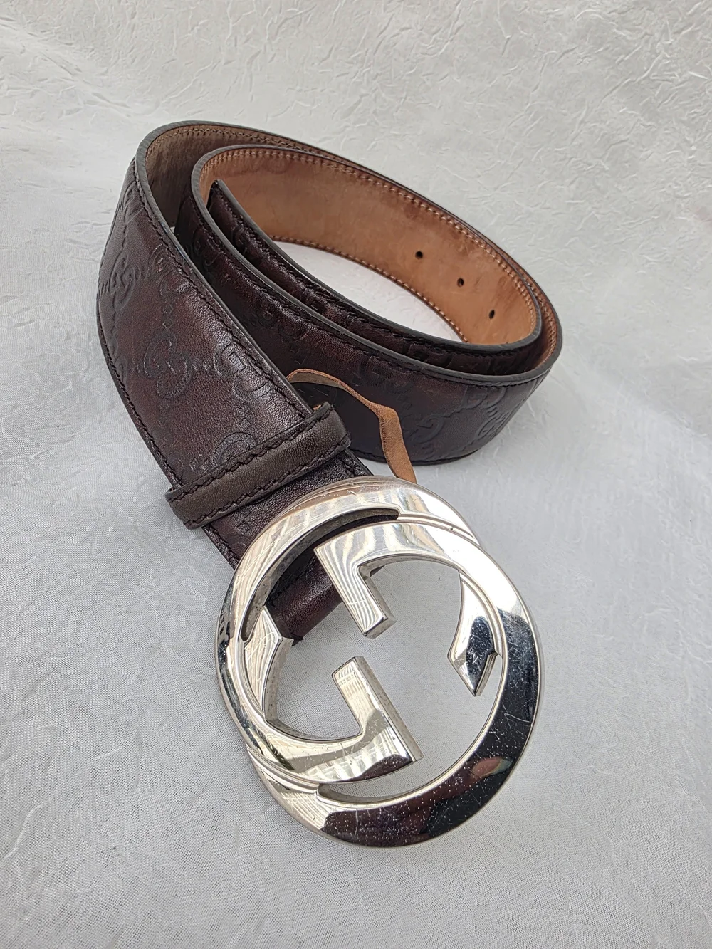 Auth Gucci Guccissima Double GG Leather Belt